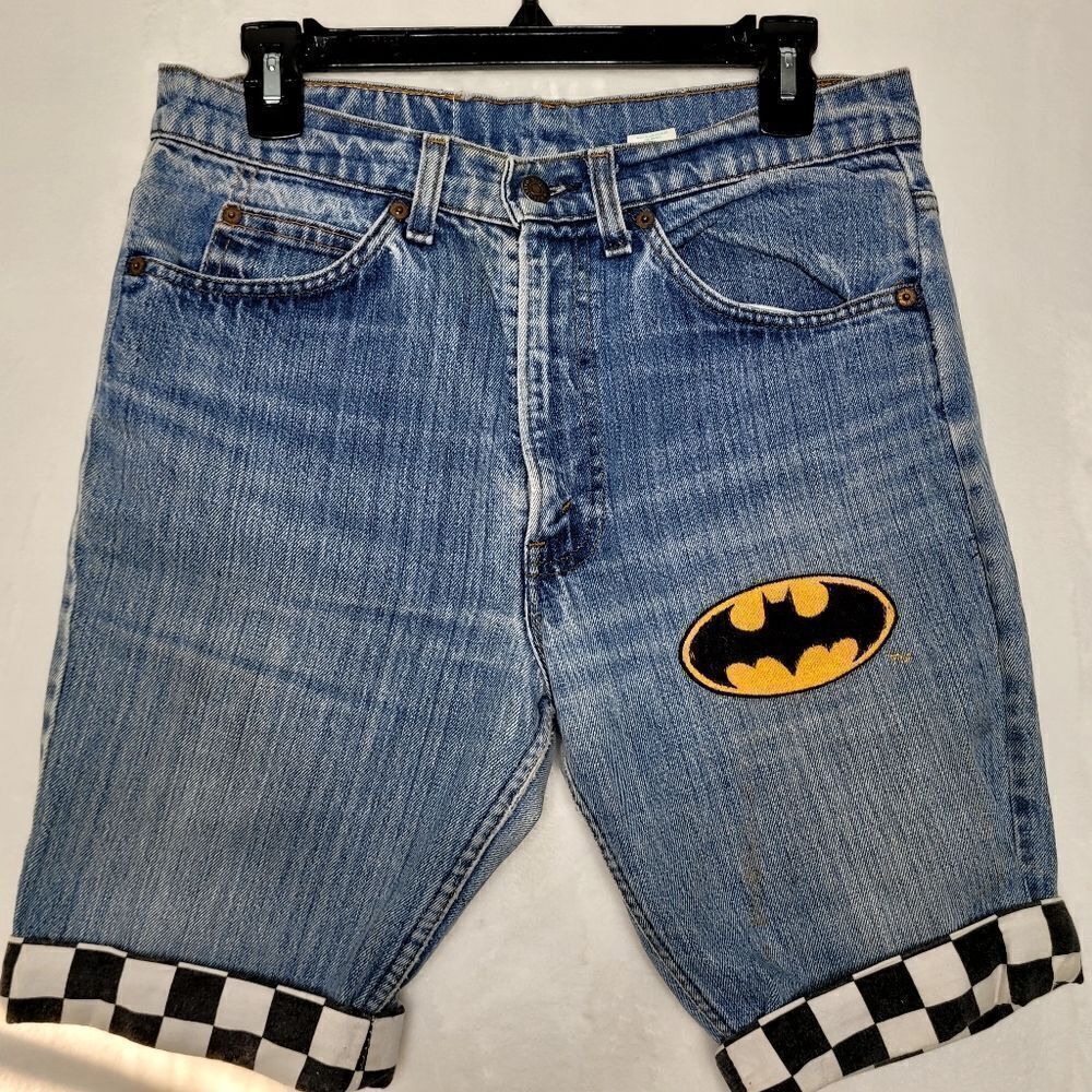 Vintage Orange Tab Levi's‎ Too Cute Guetta Family Batman Denim Shorts Size 32